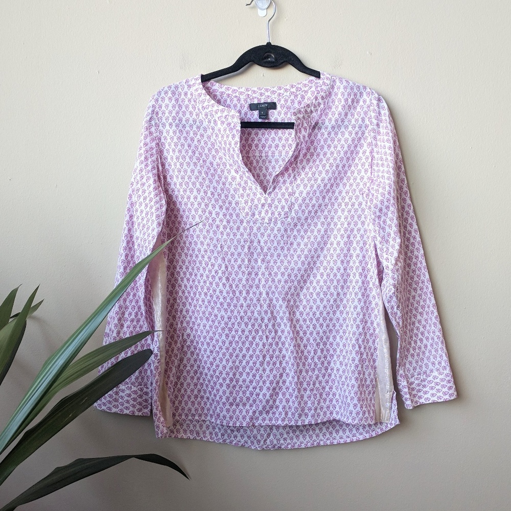J. Crew Floral Block Print Gold Tape Panel Tunic